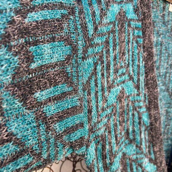 Vintage 80s LeTigre XL Tall Man Grandpacore Teal Black Chevron Aztec Cardigan - Picture 4 of 4